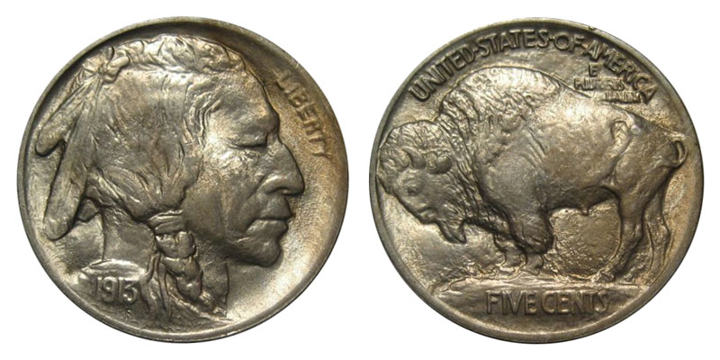 1913 Buffalo Nickel obverse showing Indian Head portrait and reverse showing bison design