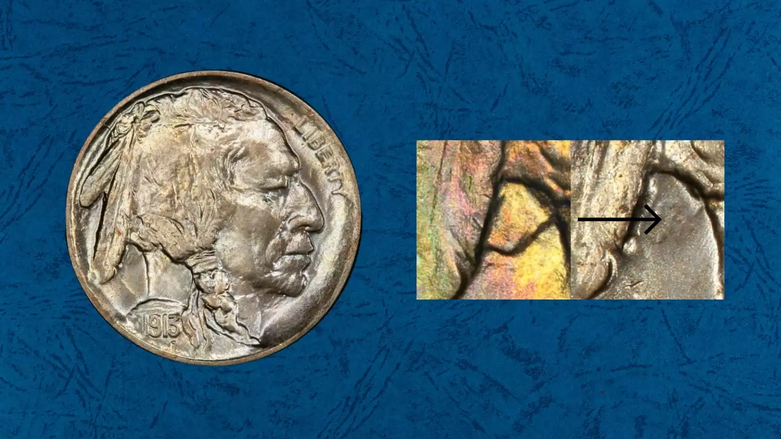 1913-S Type 1 Buffalo Nickel Two Feathers FS-401 variety showing only two feathers in the Indian's headdress