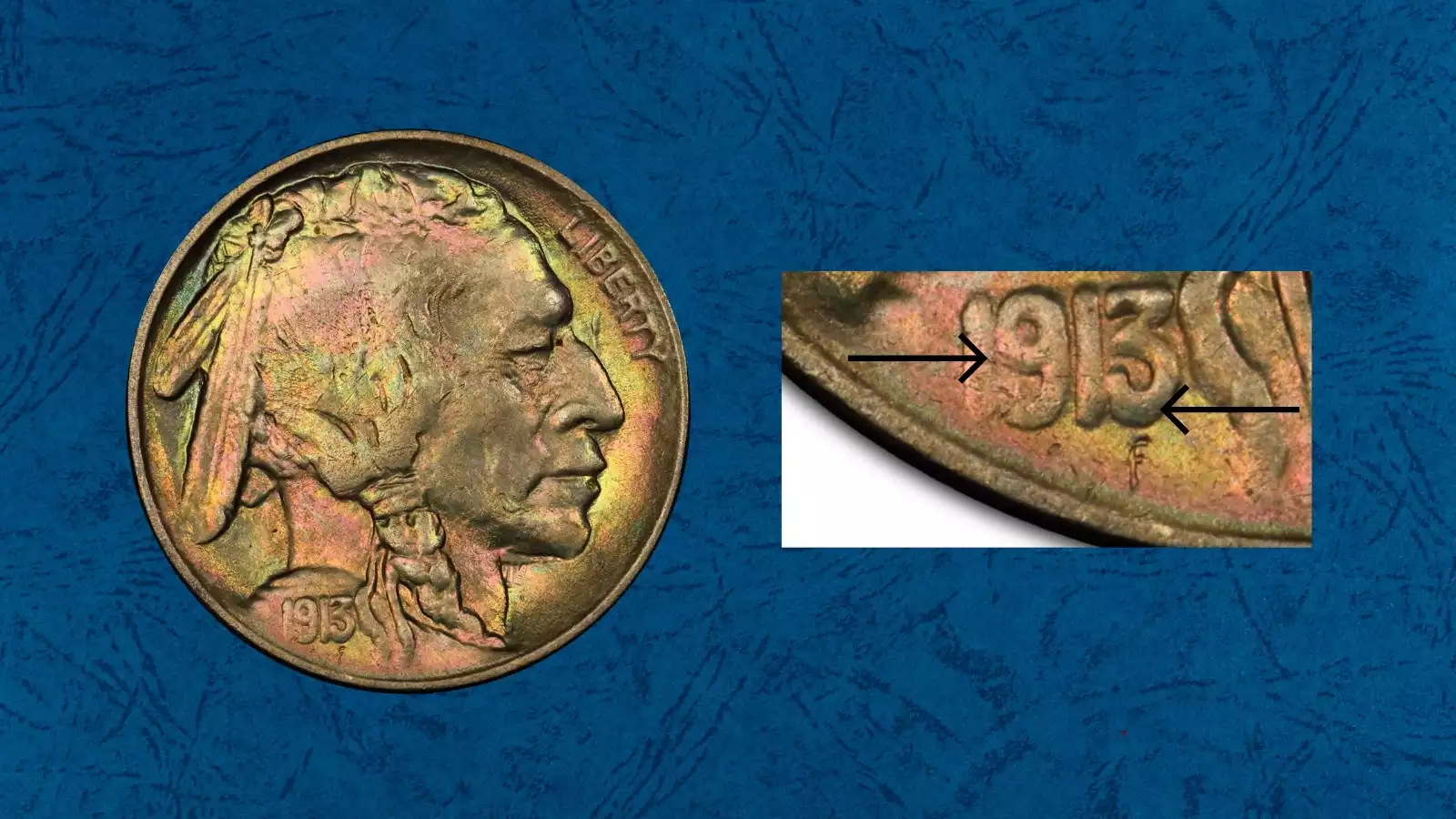 1913 Type 2 Buffalo Nickel DDO FS-1101 variety showing doubled die obverse with doubling on LIBERTY and date